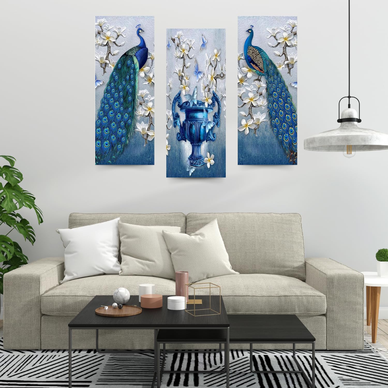 Masstone Peacock Wall Art For Living Room | Wall Art For Bedroom (15X18 Inch) | Wall Art Frames Set Of 3 | Wall Hanging Art Deco